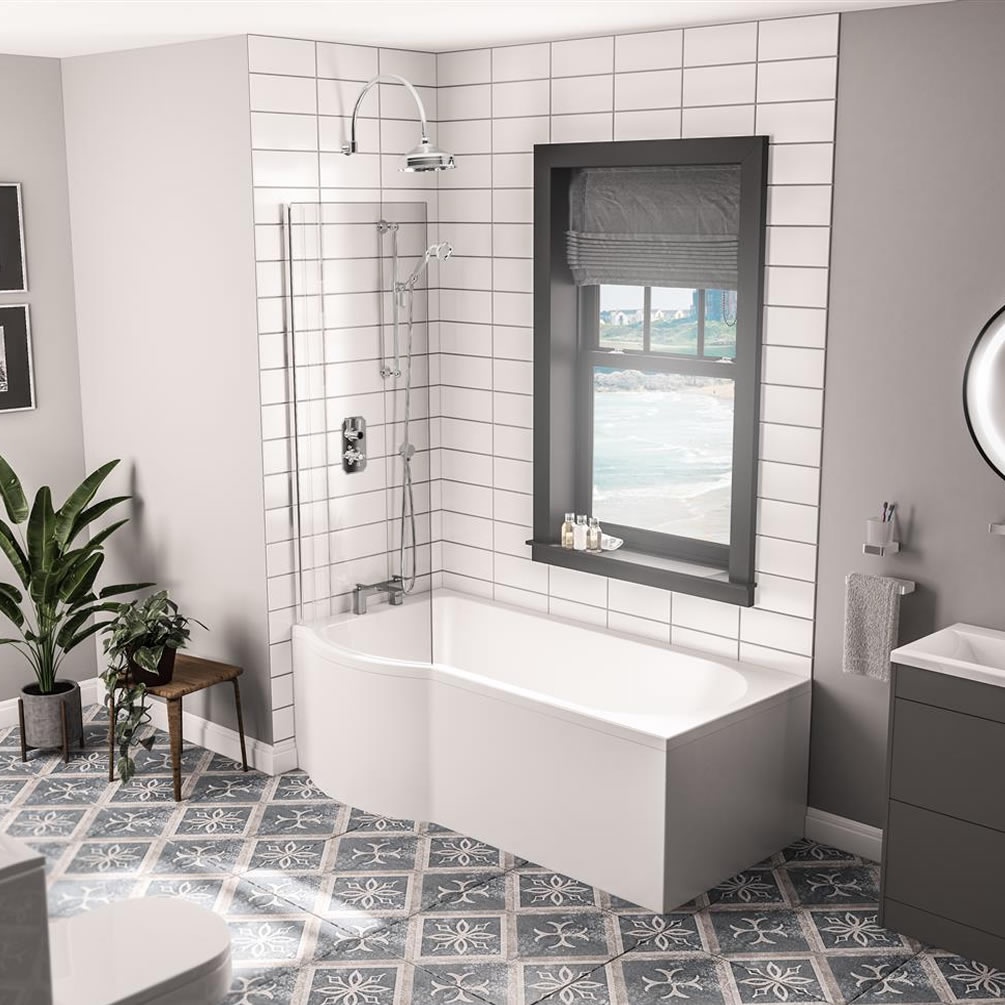 Eastbrook Beaufort Portland 1600 x 850mm P Shape Shower Bath - Left Hand